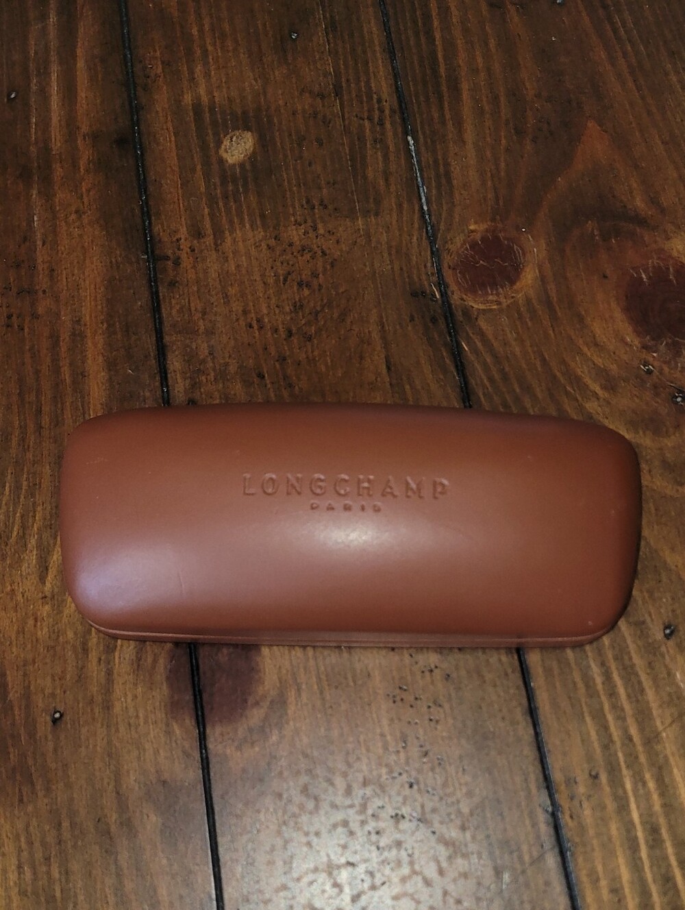 Longchamp Leather-Look Sunglasses Case in Warm Brown